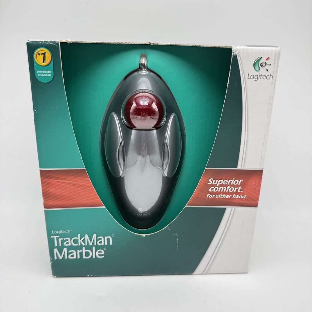 Logitech TrackMan Marble Trackball Mouse 910-000806 Wired USB PS/2 New Sealed